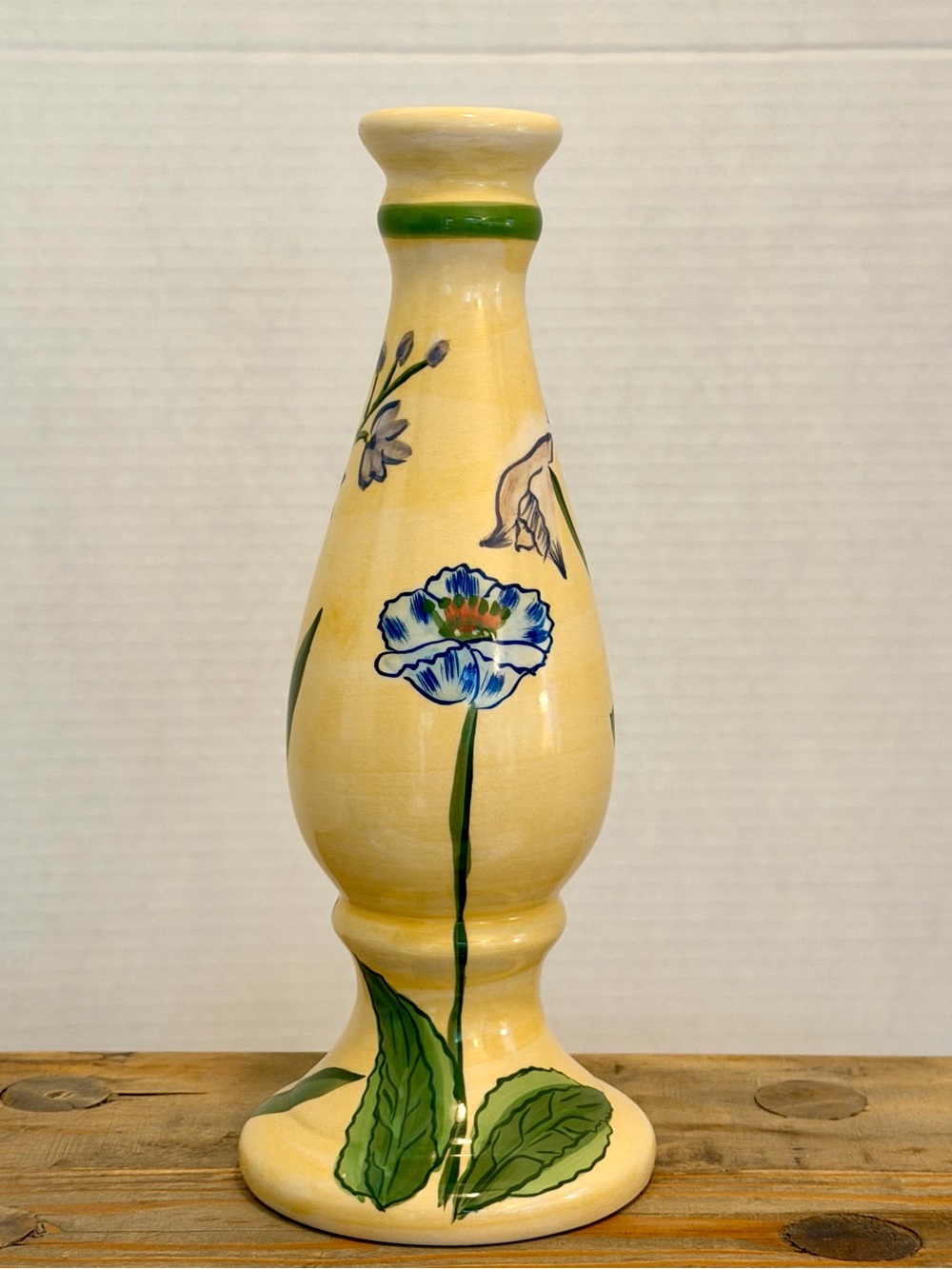 Blue Sky Yellow Ceramic Vase with Hand-Painted Floral Design